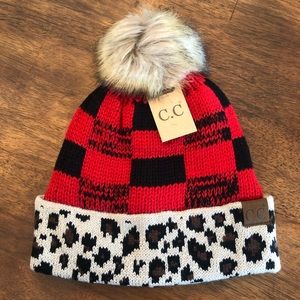 C.C. Beanie Buffalo Print Leopard Print, Red, black, shades of brown, NWT